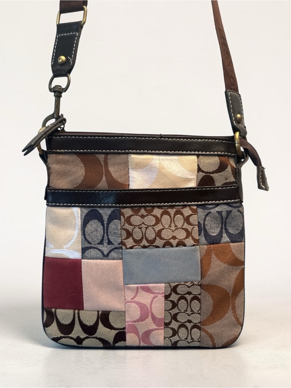 Coach Patchwork Crossbody Bag in Multi Brown and Pink